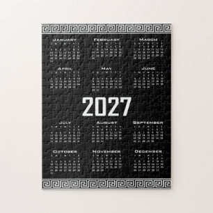 2027 Kalender, Griechisches Fret, Weiß auf Schwarz Puzzle