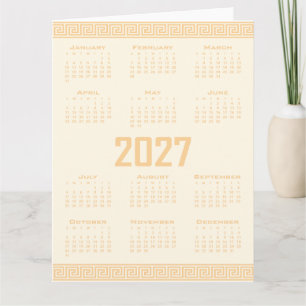 2027 Kalender, Griechisches Mäander, Beige auf Cos Karte