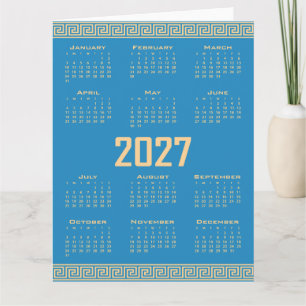 2027 Kalender, Griechisches Mäander, Beige auf Cos Karte