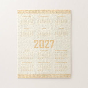 2027 Kalender, Griechisches Mäander, Beige auf Cos Puzzle