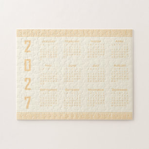 2027 Kalender, Griechisches Mäander, Beige auf Cos Puzzle