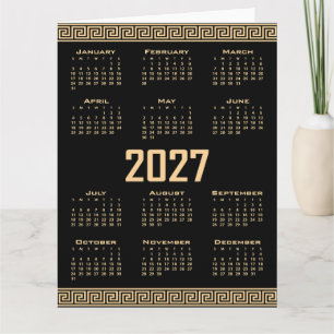 2027 Kalender, Griechisches Mäander, Beige auf Sch Karte