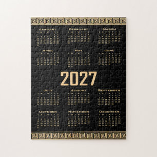 2027 Kalender, Griechisches Mäander, Beige auf Sch Puzzle