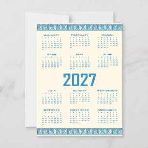 2027 Kalender, Griechisches Mäander, Blau auf Cosm Magneteinladung