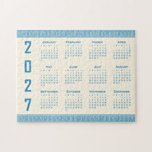 2027 Kalender, Griechisches Mäander, Blau auf Cosm Puzzle