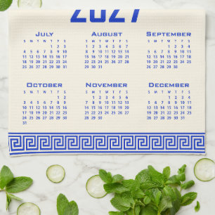 2027 Kalender, Griechisches Mäander, Griechisch Bl Geschirrtuch