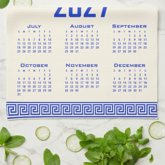 2027 Kalender, Griechisches Mäander, Griechisch Bl Geschirrtuch (Gefaltet)