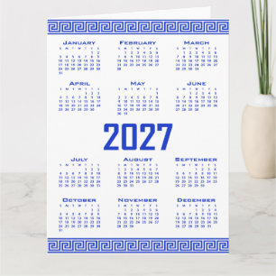 2027 Kalender, Griechisches Mäander, Griechisch Bl Karte