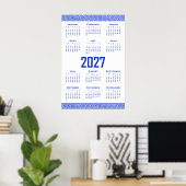 2027 Kalender, Griechisches Mäander, Griechisch Bl Poster (Heimbüro)