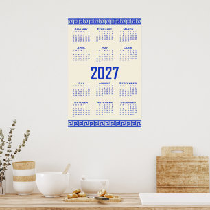 2027 Kalender, Griechisches Mäander, Griechisch Bl Poster
