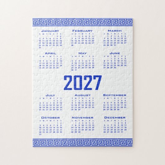 2027 Kalender, Griechisches Mäander, Griechisch Bl Puzzle (Vertikal)