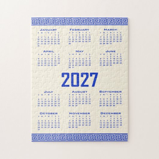 2027 Kalender, Griechisches Mäander, Griechisches Puzzle (Vertikal)