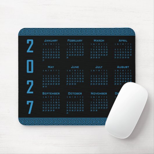 2027 Kalender, Griechisches Mäander, Kosmosblau au Mousepad (Mit Mouse)