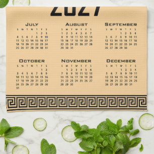 2027 Kalender, Griechisches Mäander, Schwarz auf B Geschirrtuch