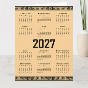 2027 Kalender, Griechisches Mäander, Schwarz auf B Karte