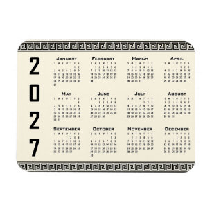 2027 Kalender, Griechisches Mäander, Schwarz auf B Magnet