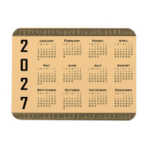 2027 Kalender, Griechisches Mäander, Schwarz auf B Magnet