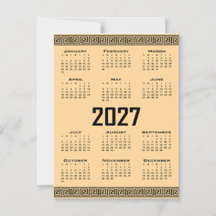 2027 Kalender, Griechisches Mäander, Schwarz auf B Magneteinladung