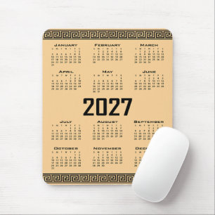 2027 Kalender, Griechisches Mäander, Schwarz auf B Mousepad