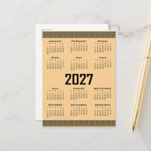 2027 Kalender, Griechisches Mäander, Schwarz auf B Postkarte