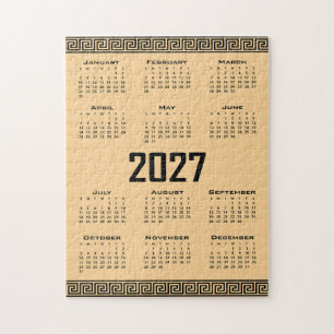 2027 Kalender, Griechisches Mäander, Schwarz auf B Puzzle
