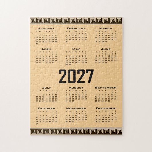 2027 Kalender, Griechisches Mäander, Schwarz auf B Puzzle (Vertikal)