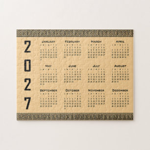 2027 Kalender, Griechisches Mäander, Schwarz auf B Puzzle