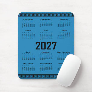 2027 Kalender, Griechisches Mäander, Schwarz auf K Mousepad