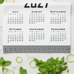 2027 Kalender, Griechisches Mäander, Schwarz auf W Geschirrtuch