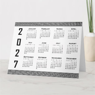 2027 Kalender, Griechisches Mäander, Schwarz auf W Karte