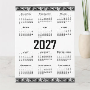 2027 Kalender, Griechisches Mäander, Schwarz auf W Karte