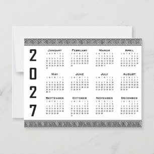 2027 Kalender, Griechisches Mäander, Schwarz auf W Magneteinladung