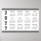 2027 Kalender, Griechisches Mäander, Schwarz auf W Poster (Vorne)