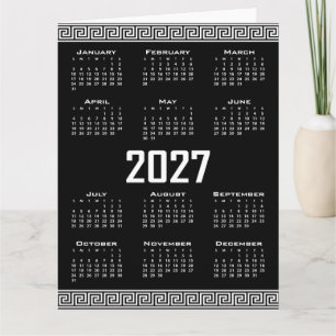 2027 Kalender, Griechisches Mäander, Weiß auf Schw Karte