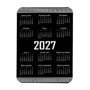 2027 Kalender, Griechisches Mäander, Weiß auf Schw Magnet