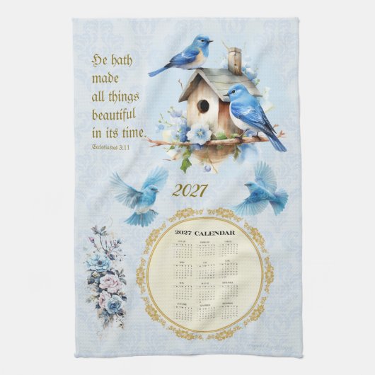 2027 Kalender Handtuch Blaue Vögel Ecclesiastes 3: (Vertikal)
