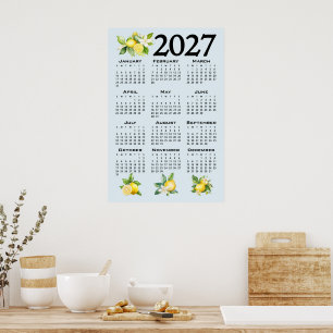 2027 Kalender im italienischen Stil Zitronen blaue Poster