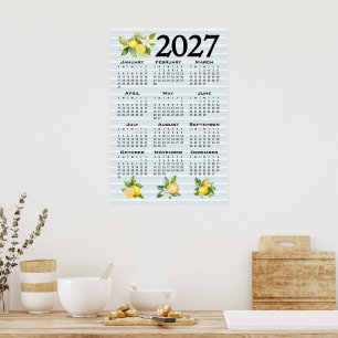 2027 Kalender im italienischen Stil Zitronen blaue Poster