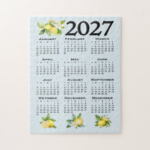 2027 Kalender im italienischen Stil Zitronen blaue Puzzle