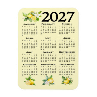 2027 Kalender im italienischen Stil Zitronen Gelb Magnet