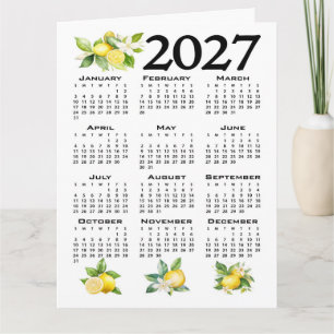 2027 Kalender im italienischen Stil Zitronen Weiß Karte