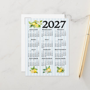 2027 Kalender italienischer Stil Zitronen blaue St Postkarte