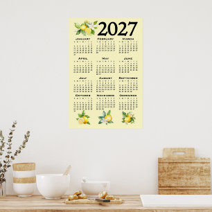 2027 Kalender italienischer Stil Zitronen Gelb Poster