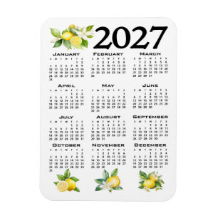 2027 Kalender italienischer Stil Zitronen Weiß Magnet