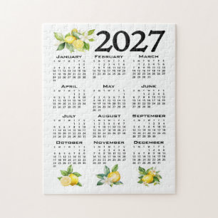 2027 Kalender italienischer Stil Zitronen Weiß Puzzle