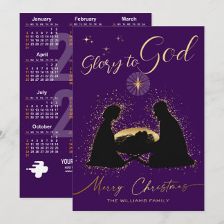 2027 Kalender Krippenszene Ehre Sei Gott Lila Feiertagskarte