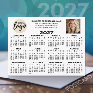 2027 Kalender - Logo Foto Geschäft Kontakt weiß Postkarte