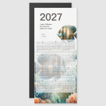 2027 Kalender-Logo-Magnetkarte mit tropischen Fisc