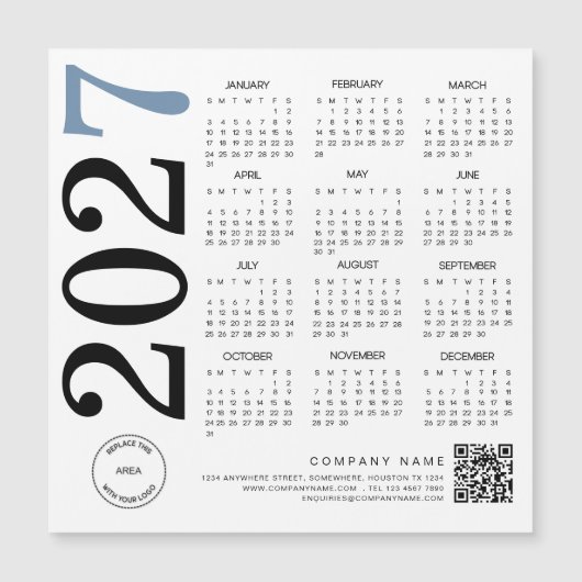 2027 Kalender Logo QR Code Blau Schwarz Geschäft Magnetkarte (Vorderseite)