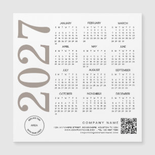 2027 Kalender Logo QR Code Neutral Beige Geschäft Magnetkarte